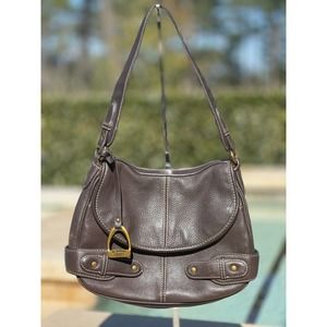 Chaps Brown Pebbled Leather Magnetic Flap Hobo Shoulder Handbag